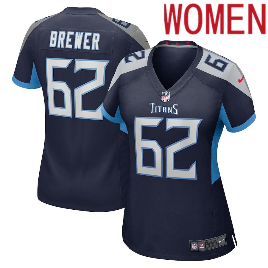 Women Tennessee Titans 62 Aaron Brewer Nike Navy Game NFL Jersey